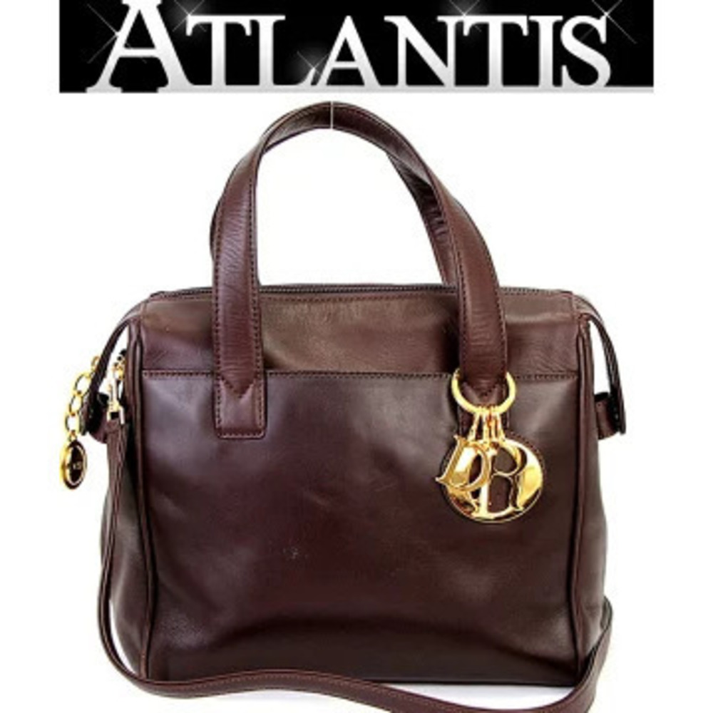 Christian Dior Logo Charm Bag Brown Leather